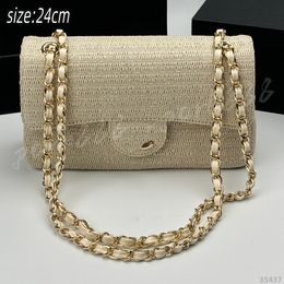 Women's Straw Woven Top Handle Handbag, Mini Structured Satchel Bag with Turn Lock Closure for Summer and Vacation