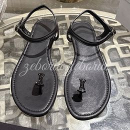 (Order by pic in opt, not by desc) Flat Sandals with Metal Ornament, Adjustable Ankle Strap Flip Flop Style Summer Sandals