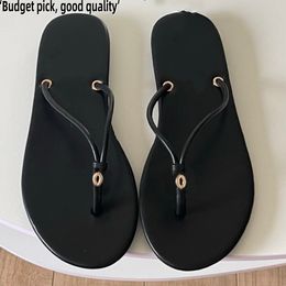 (Order by pic in opt, not by desc) Leather Flip Flops, Gold Detail Thong Sandals Flat Slide Slippers for Beach Summer Casual Wear