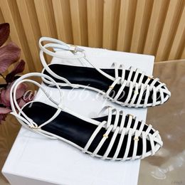(Order by pic in opt, not by desc) Women's Strappy Gladiator Flat Sandals with Metal Accents, Closed Cage Style Ankle Strap Summer Sandals