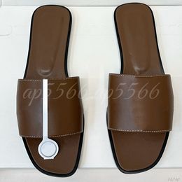 (Order by pic in opt, not by desc) Classic Open Toe Flat Slide Sandals, Comfortable Leather Slip-On Summer Slippers for Daily Wear