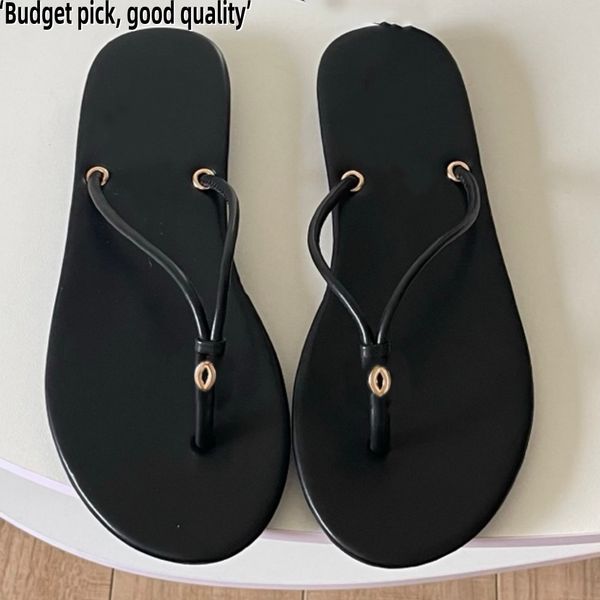 (Order by pic in opt, not by desc) Leather Flip Flops, Gold Detail Thong Sandals Flat Slide Slippers for Beach Summer Casual Wear