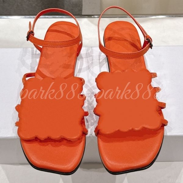 Flat Sandals with Scalloped Strap, Adjustable Ankle Buckle Summer Sandals for Daily and Vacation