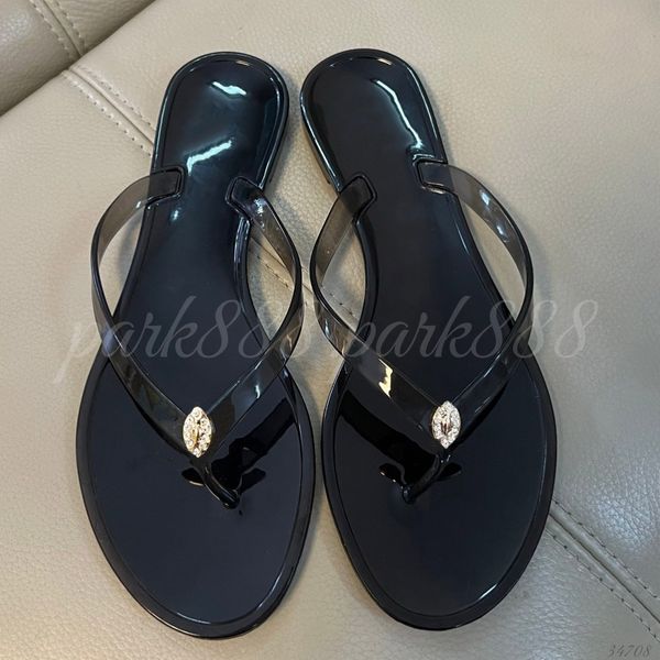 (Order by pic in opt, not by desc) Rhinestone Embellished Jelly Flip Flops, Flat Thong Sandals with Crystal Detail for Beach & Summer Casual Wear
