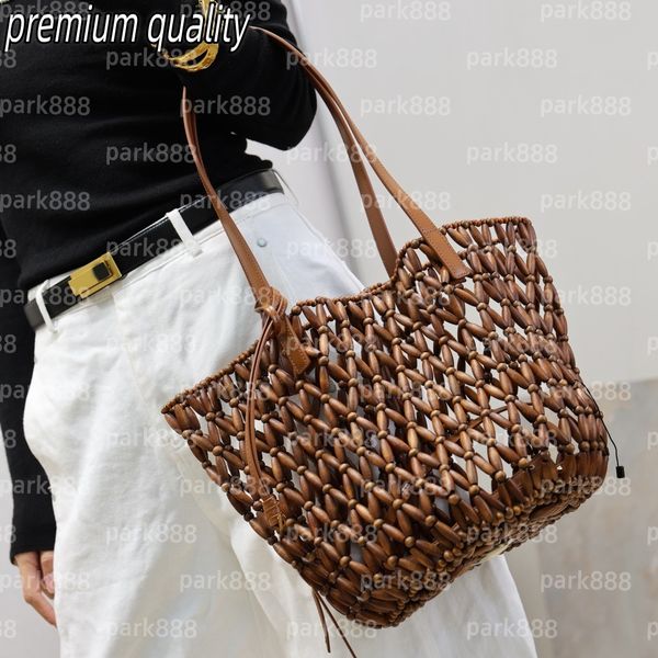 (Order by pic in opt, not by desc) Women's Top Handle Handbag Wood Bead Woven Tote Bag