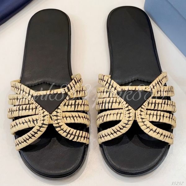 (Order by pic in opt, not by desc) Woven Raffia Flat Slide Sandals, Open Toe Slip On Summer Slippers for Beach & Casual Wear